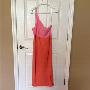 Petal & Pup Pink and Coral Asymmetric One-Shoulder Slip Dress